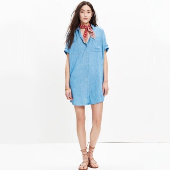 Madewell Courier Shirt Dress Button Down Short Sleeve Chambray Blue Women's XS - Picture 7 of 7